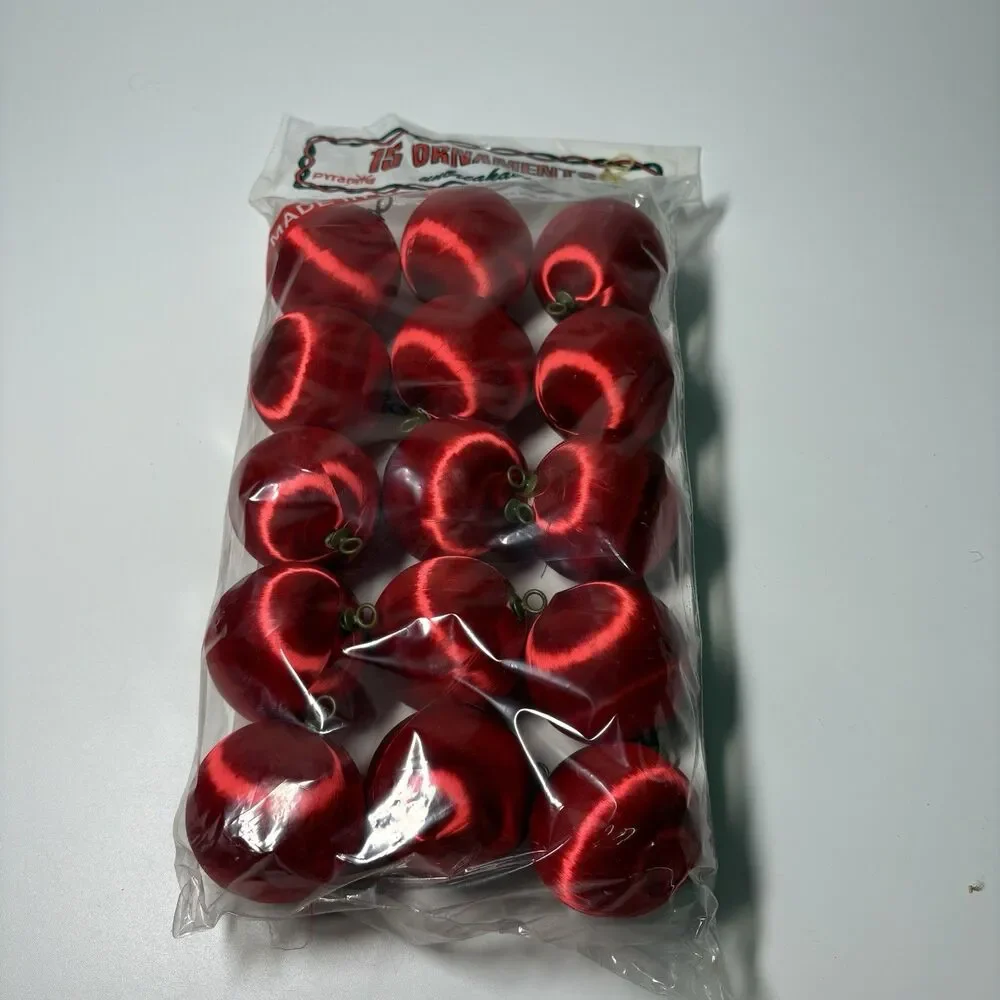 Vintage Pyramid Red Satin 2.5” Unbreakable Christmas Tree Ornaments